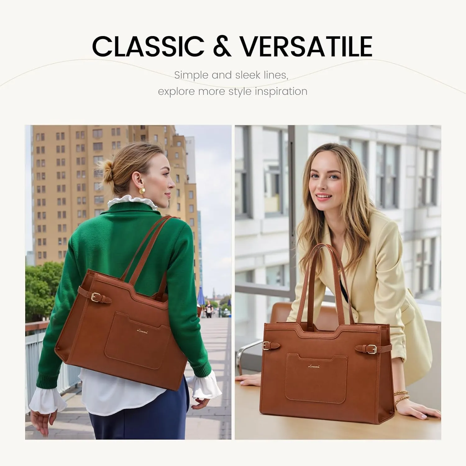 LOVEVOOK Laptop Bag for Women 15.6 Inch Leather Laptop Tote Bag for Women Large Capacity Work Bag with Clutch Purse Waterproof Computer Bags Business Briefcase Office