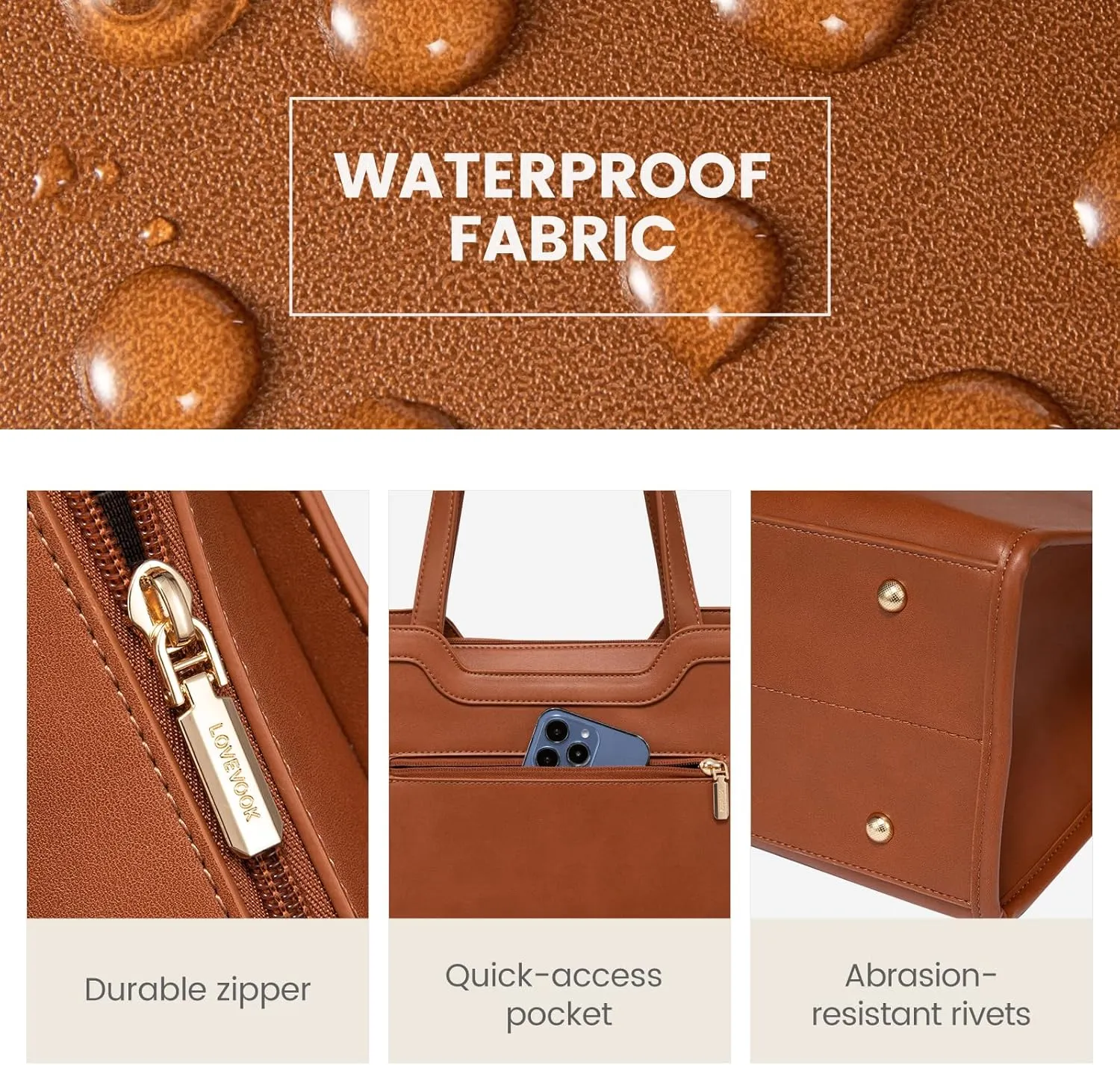 LOVEVOOK Laptop Bag for Women 15.6 Inch Leather Laptop Tote Bag for Women Large Capacity Work Bag with Clutch Purse Waterproof Computer Bags Business Briefcase Office