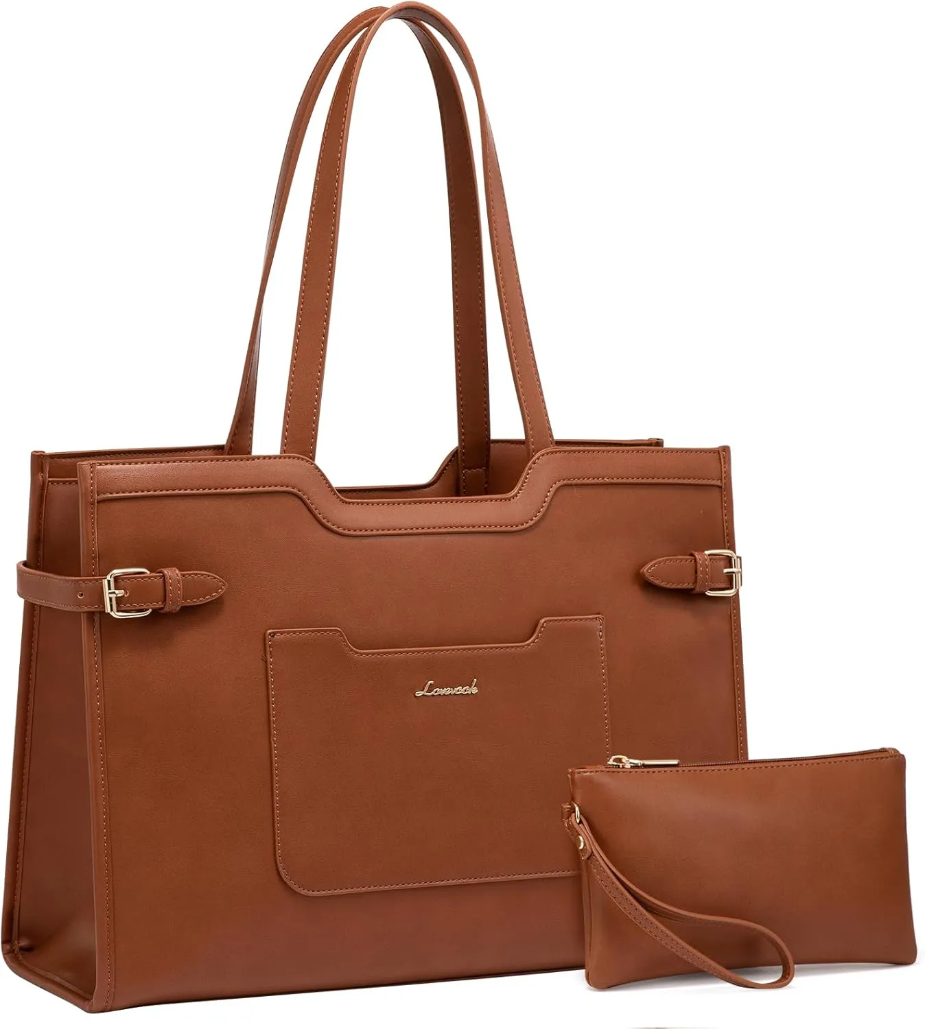 LOVEVOOK Laptop Bag for Women 15.6 Inch Leather Laptop Tote Bag for Women Large Capacity Work Bag with Clutch Purse Waterproof Computer Bags Business Briefcase Office