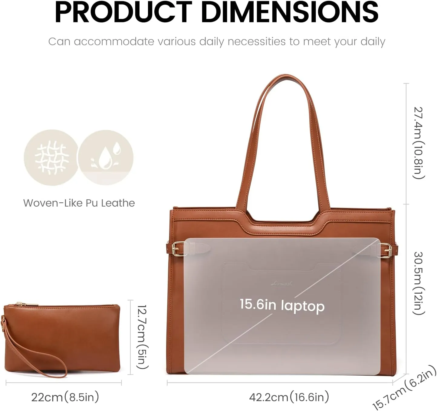 LOVEVOOK Laptop Bag for Women 15.6 Inch Leather Laptop Tote Bag for Women Large Capacity Work Bag with Clutch Purse Waterproof Computer Bags Business Briefcase Office