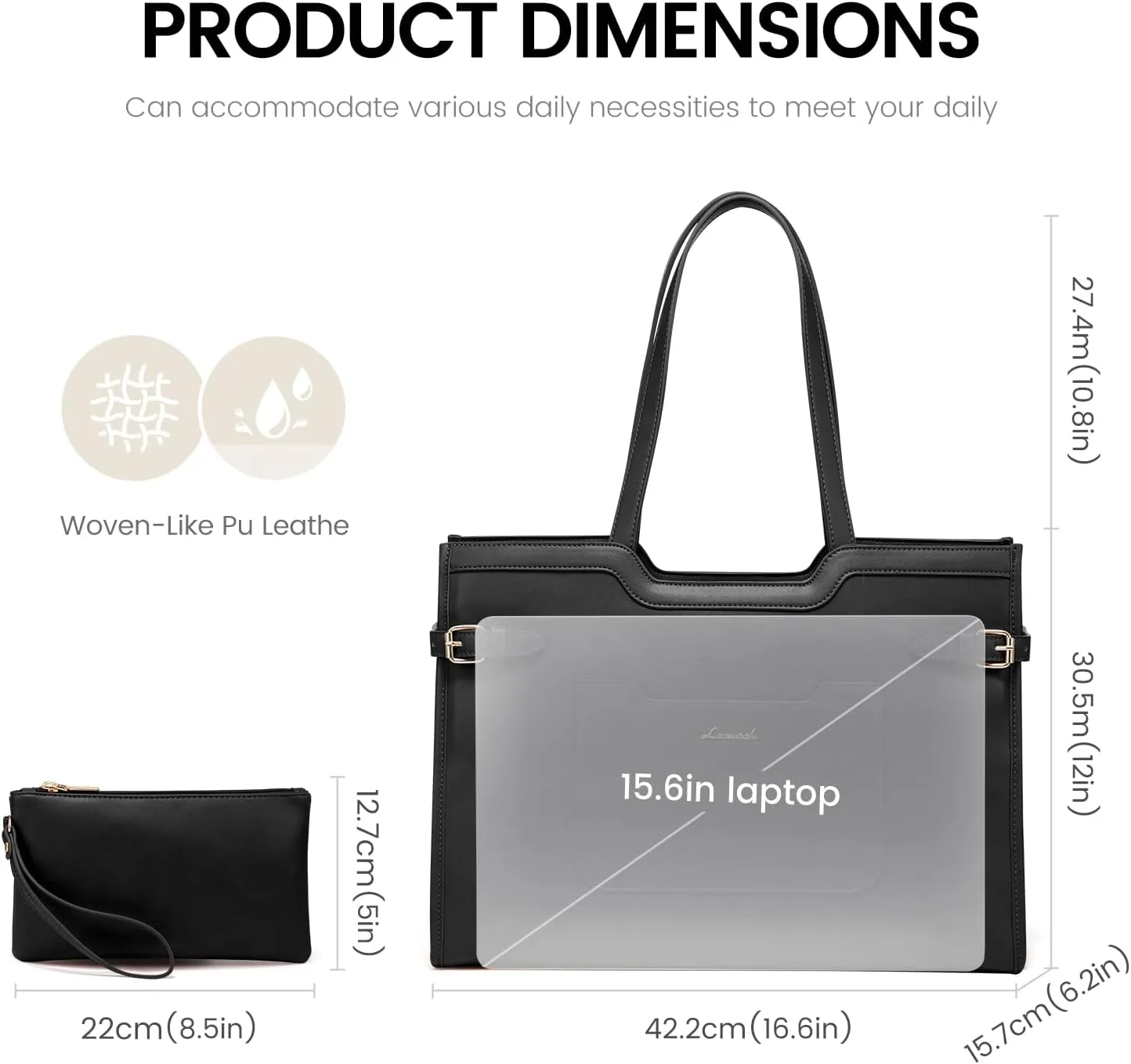 LOVEVOOK Laptop Bag for Women 15.6 Inch Leather Work Bag for Women Large Capacity Work Tote Bags with Clutch Purse Waterproof Computer Bags Business Briefcase Office