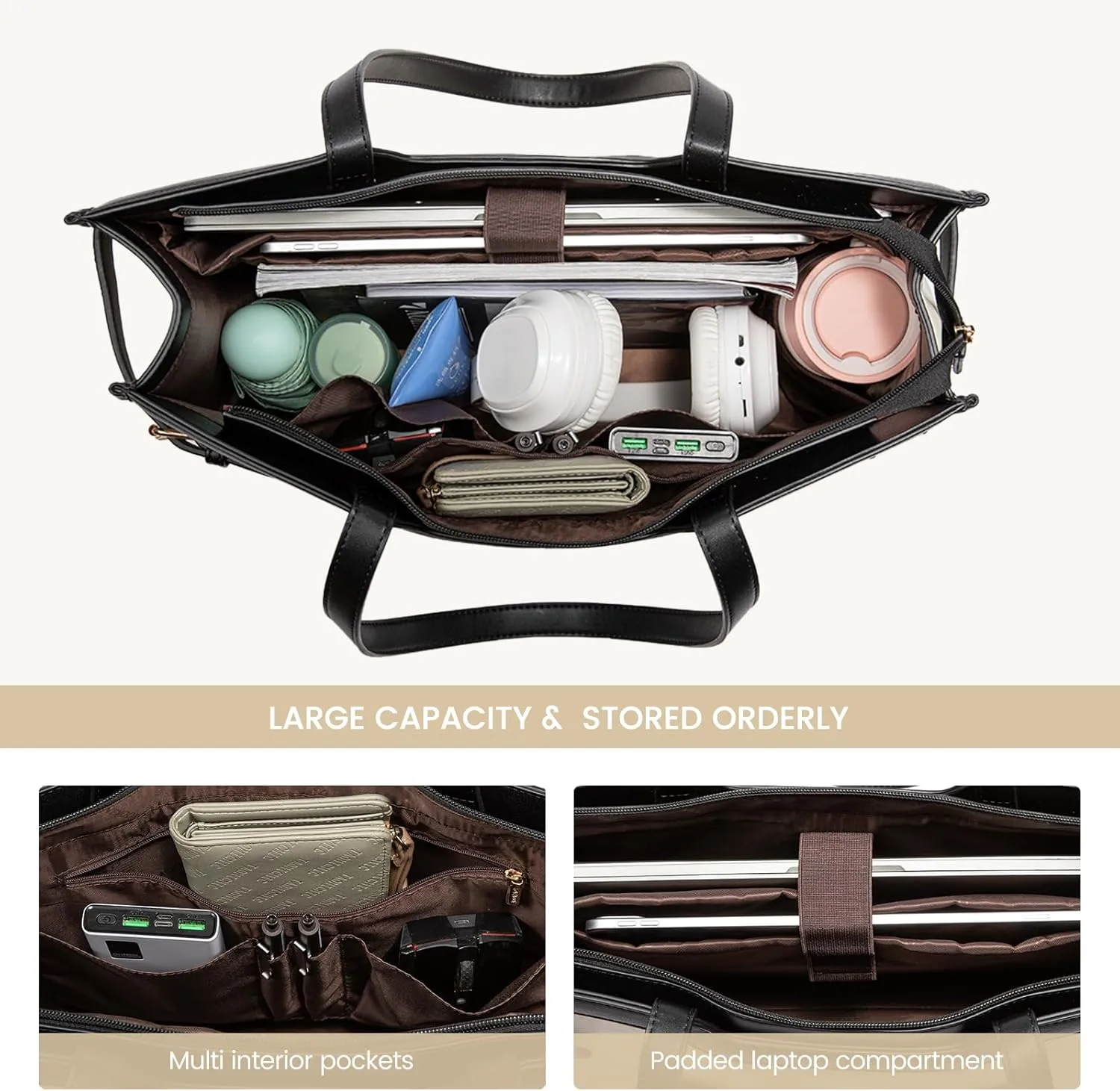 LOVEVOOK Laptop Bag for Women 15.6 Inch Leather Work Bag for Women Large Capacity Work Tote Bags with Clutch Purse Waterproof Computer Bags Business Briefcase Office