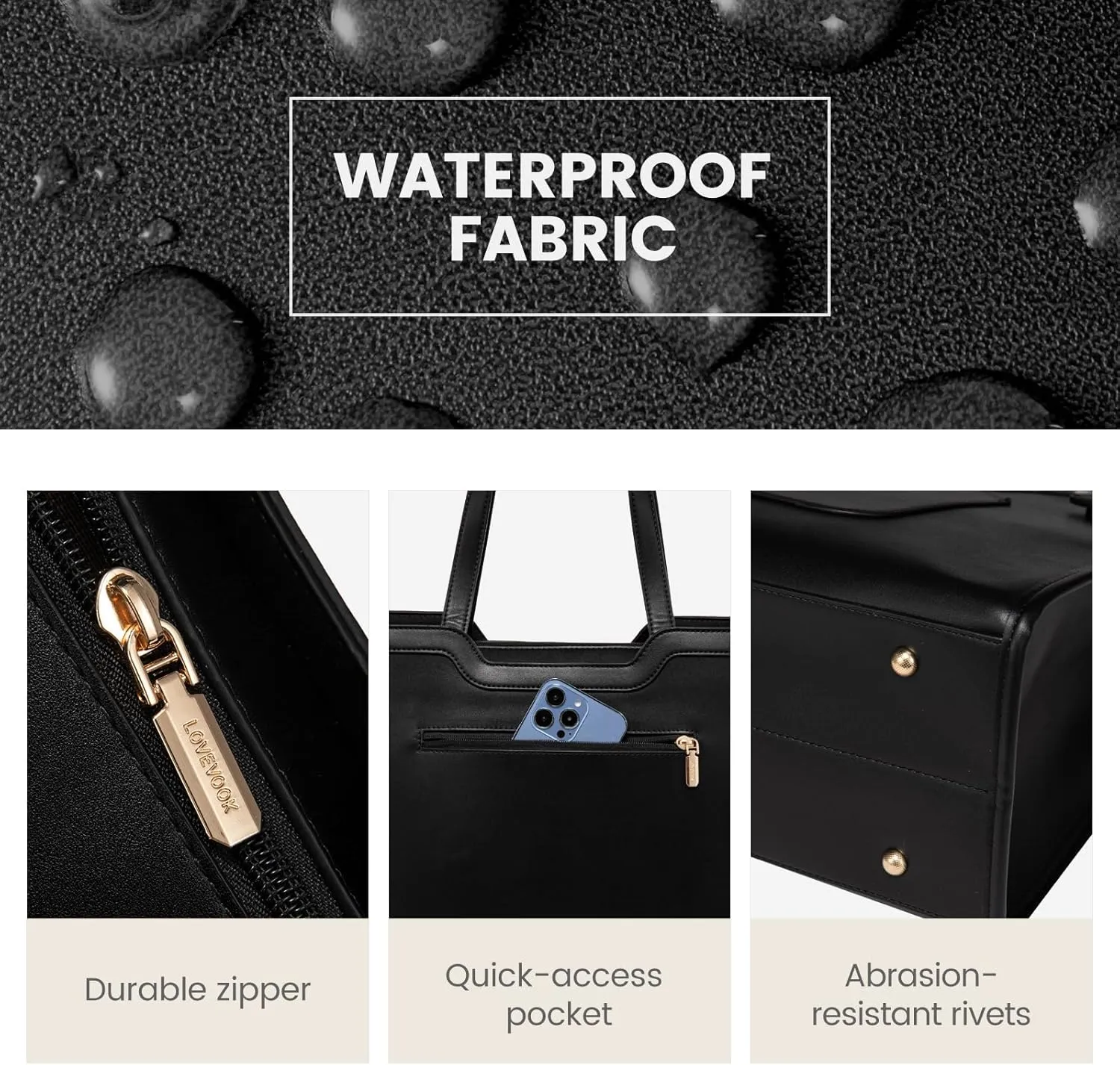 LOVEVOOK Laptop Bag for Women 15.6 Inch Leather Work Bag for Women Large Capacity Work Tote Bags with Clutch Purse Waterproof Computer Bags Business Briefcase Office