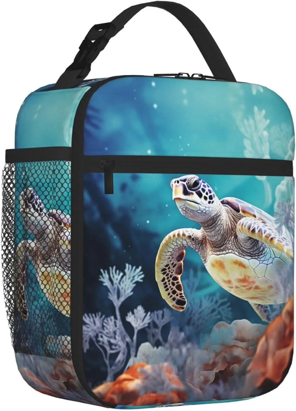 Lunch Bag for Men Women Turtle surrounded by coral Insulated Lunch Tote bag Lunch Cooler Tote Box for Work Picnic