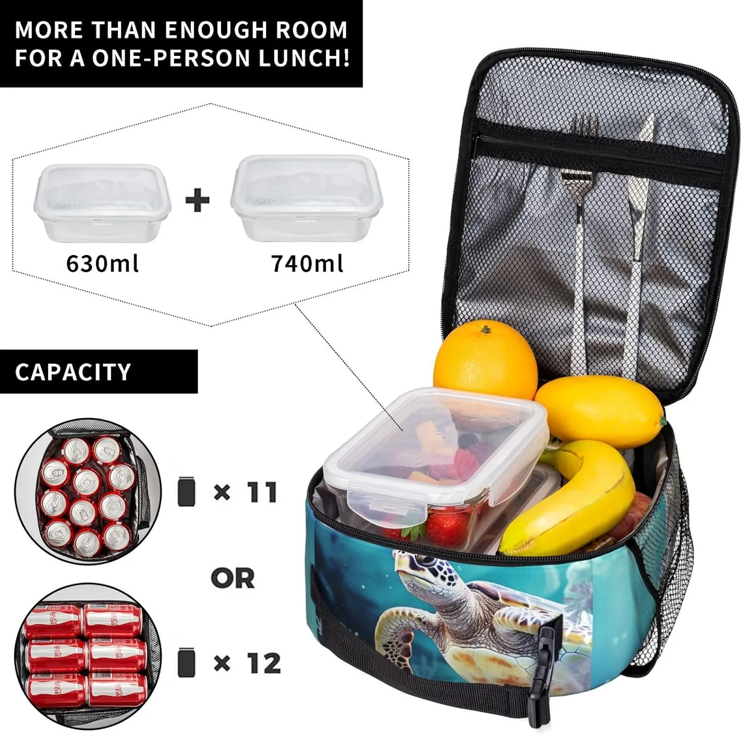 Lunch Bag for Men Women Turtle surrounded by coral Insulated Lunch Tote bag Lunch Cooler Tote Box for Work Picnic