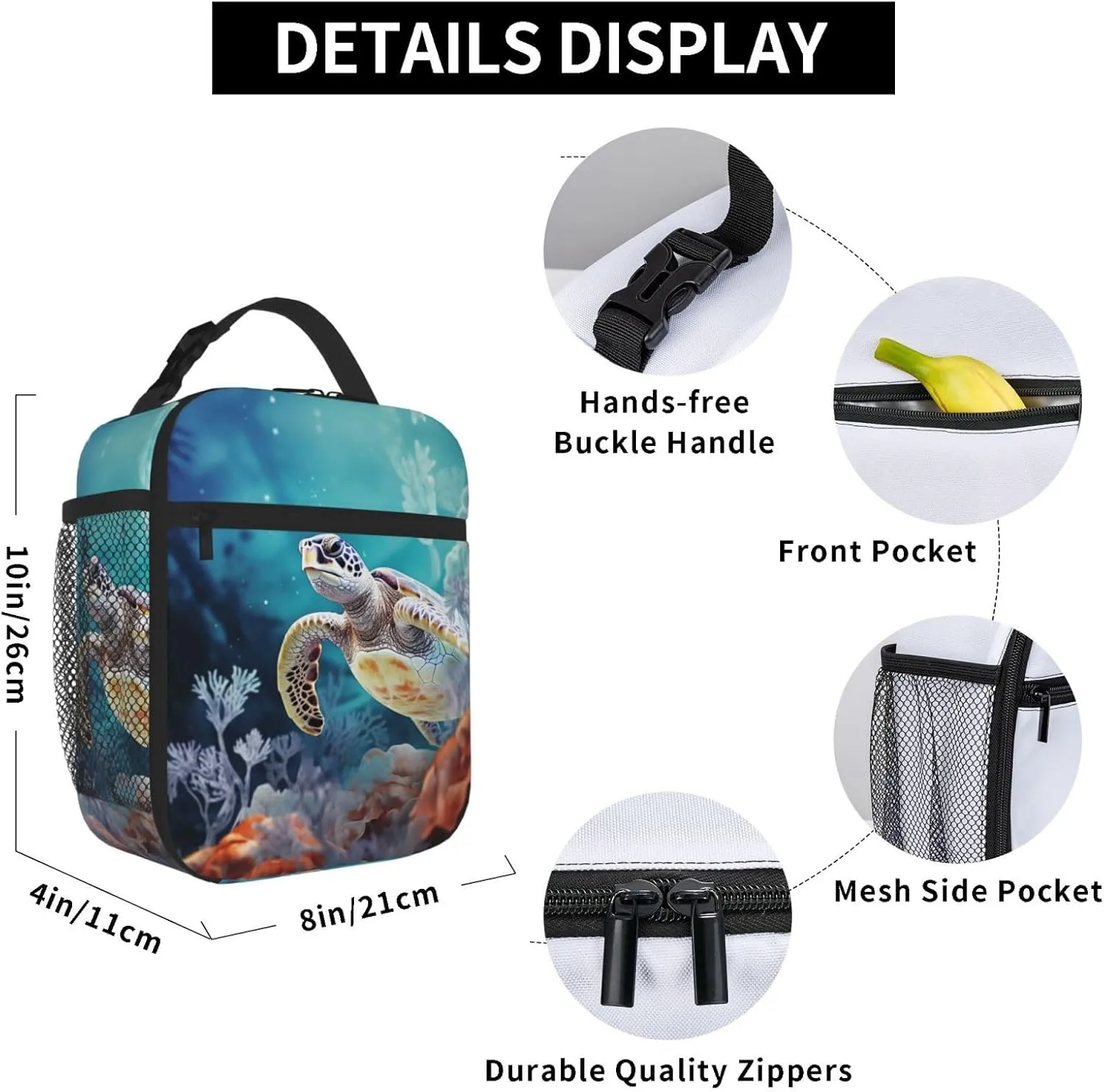 Lunch Bag for Men Women Turtle surrounded by coral Insulated Lunch Tote bag Lunch Cooler Tote Box for Work Picnic