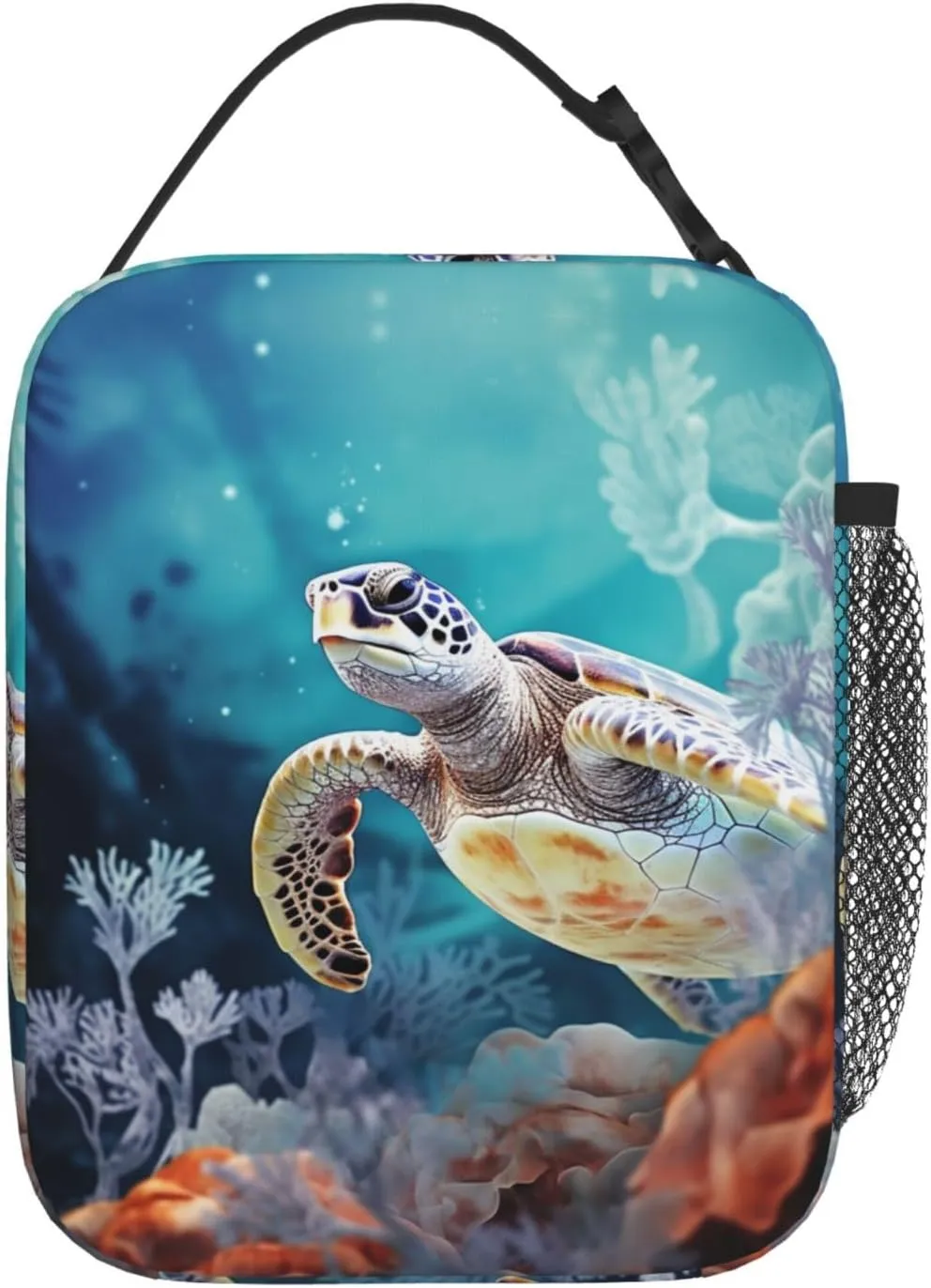 Lunch Bag for Men Women Turtle surrounded by coral Insulated Lunch Tote bag Lunch Cooler Tote Box for Work Picnic