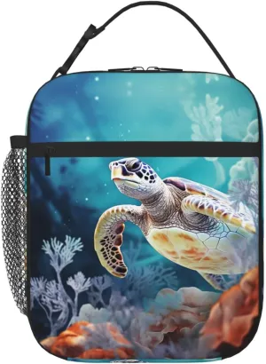 Lunch Bag for Men Women Turtle surrounded by coral Insulated Lunch Tote bag Lunch Cooler Tote Box for Work Picnic