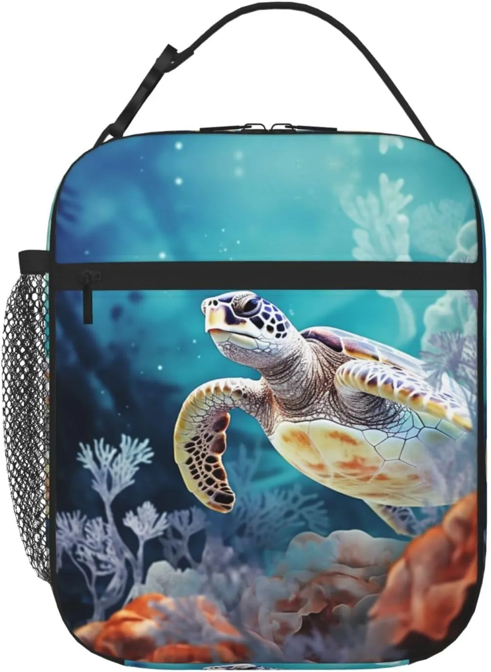 Lunch Bag for Men Women Turtle surrounded by coral Insulated Lunch Tote bag Lunch Cooler Tote Box for Work Picnic