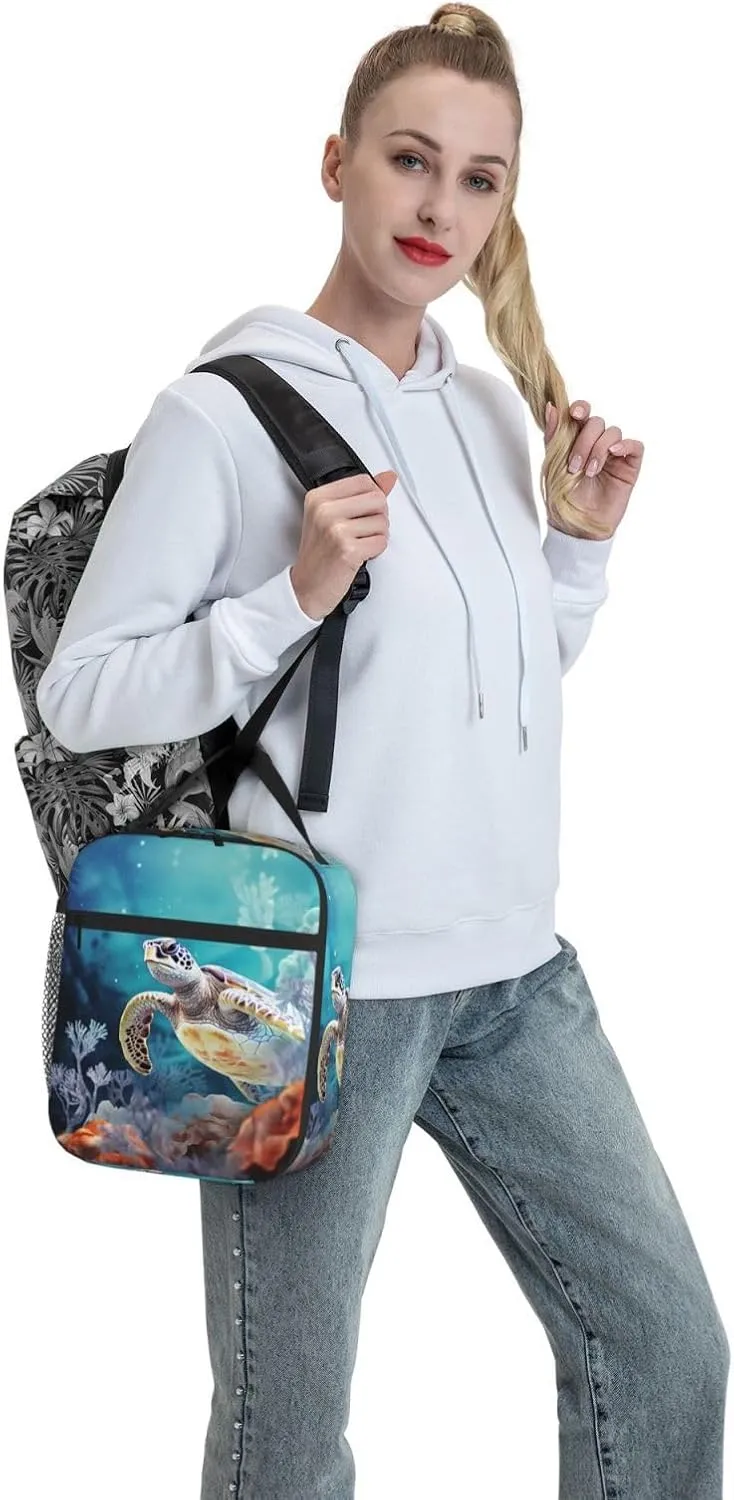 Lunch Bag for Men Women Turtle surrounded by coral Insulated Lunch Tote bag Lunch Cooler Tote Box for Work Picnic