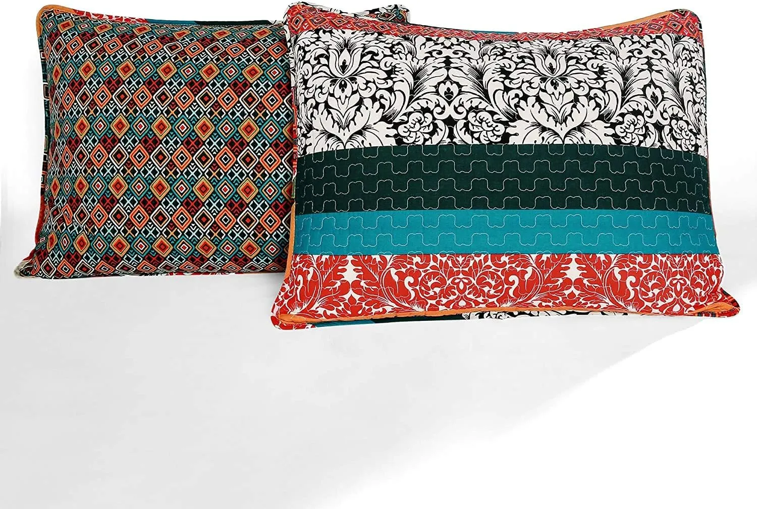 Lush Decor Boho Stripe Reversible Cotton Quilt 3-Piece Set, Full/ Queen, Turquoise & Tangerine - Bold Colorful Bohemian Bedding Set