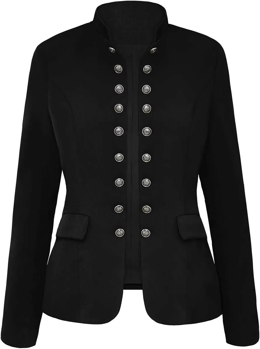 luvamia Women's Open Front Long Sleeves Work Blazer Casual Buttons Jacket Suit