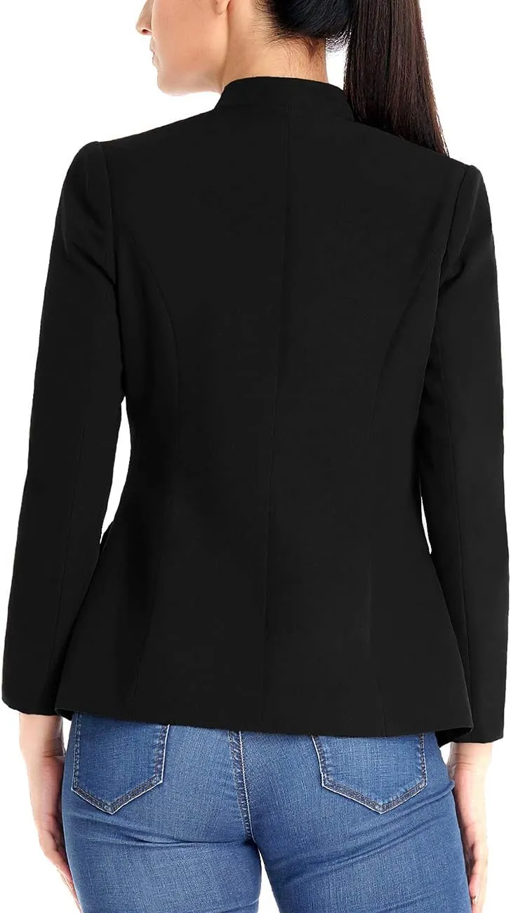 luvamia Women's Open Front Long Sleeves Work Blazer Casual Buttons Jacket Suit