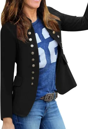 luvamia Women's Open Front Long Sleeves Work Blazer Casual Buttons Jacket Suit