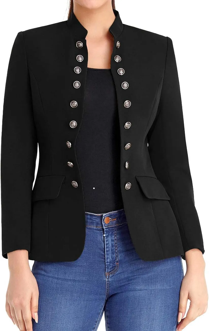 luvamia Women's Open Front Long Sleeves Work Blazer Casual Buttons Jacket Suit