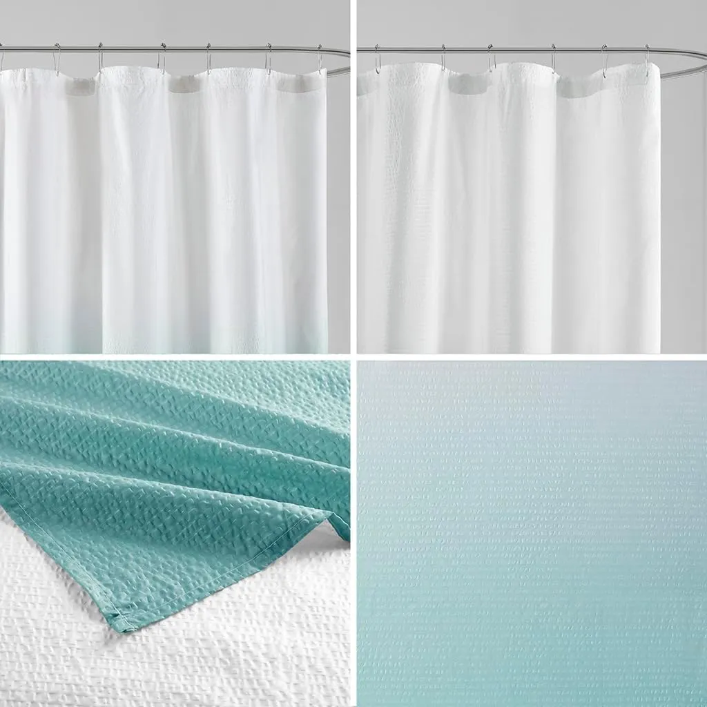 Madison Park Ara Shower Curtain, Seersucker Design Ombre Print, Modern Bathroom Decor, Machine Washable, Fabric Privacy Screen, 72x72, Aqua
