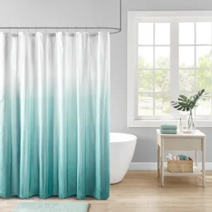 Madison Park Ara Shower Curtain, Seersucker Design Ombre Print, Modern Bathroom Decor, Machine Washable, Fabric Privacy Screen, 72x72, Aqua