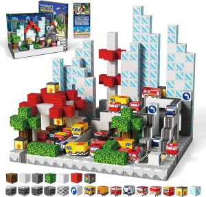 Magnetic Blocks with Multifunctional Magnet Packaging Box-100 PCS Magnetic Building Blocks Cubes for Kids Ages 3-12, Build City Traffic Sets for Travel & STEM Sensory Play, Ideal Gifts for Boys Girls