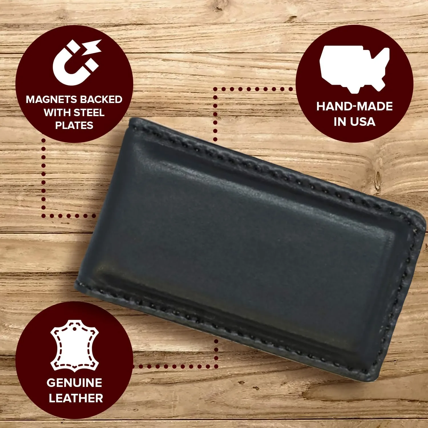 Magnetic Money Clip for Men Genuine Leather Money Clip for Men with 2 Strong Shielded Magnets | Minimalist, Slim Money Clip Holds 12 to 15 Bills