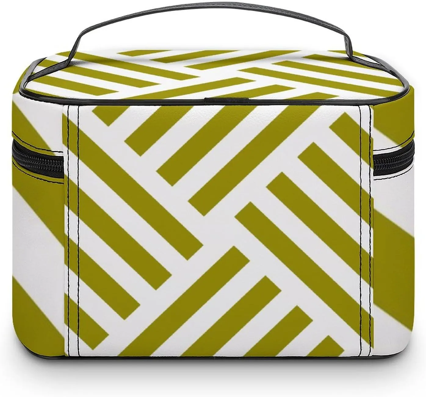 Makeup Bag, Geometric Stripe in Green Travel Cosmetic Bag Makeup Organizer Case Large Capacity Portable Zipper Toiletry Bag for Women