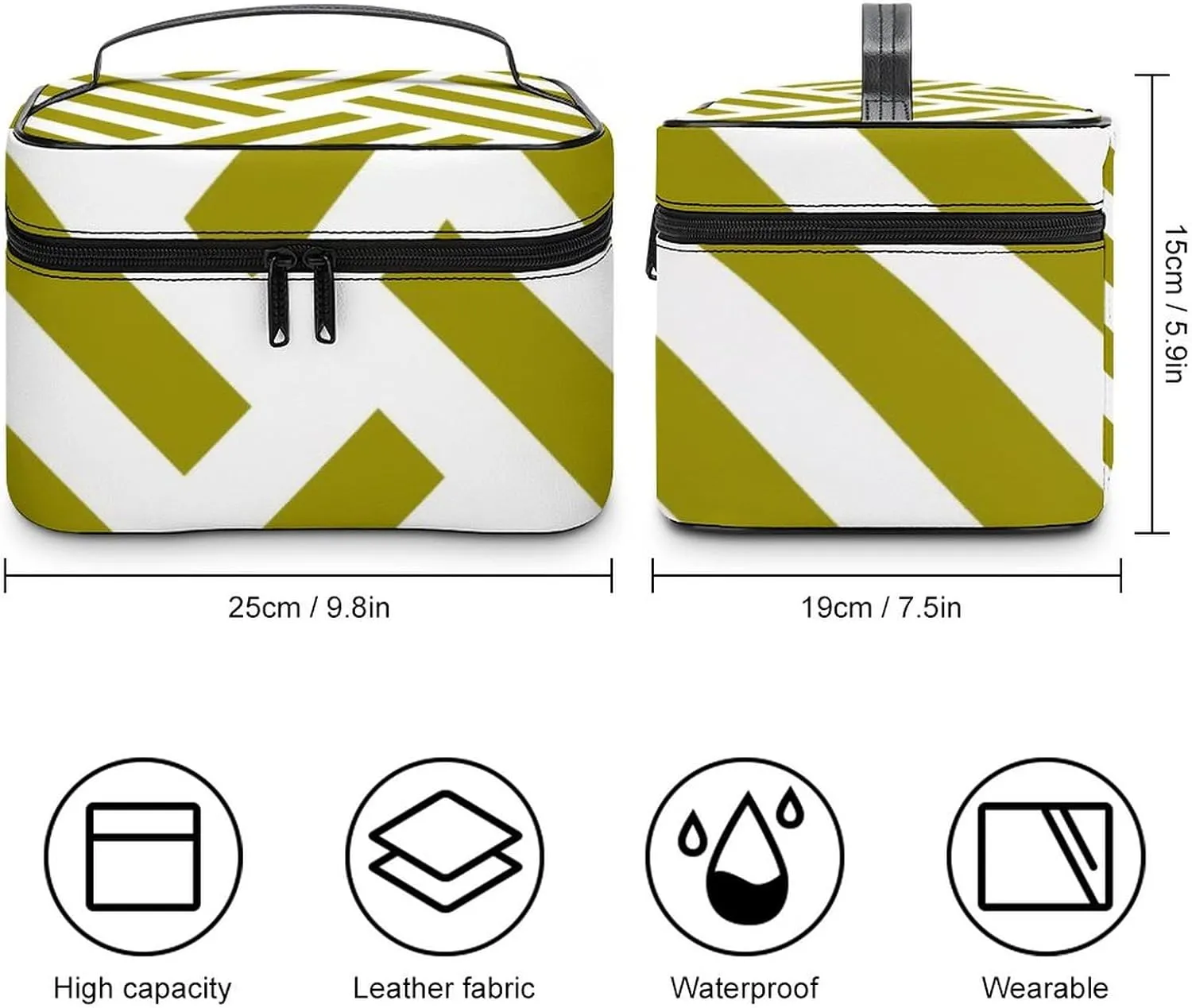 Makeup Bag, Geometric Stripe in Green Travel Cosmetic Bag Makeup Organizer Case Large Capacity Portable Zipper Toiletry Bag for Women