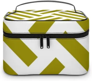 Makeup Bag, Geometric Stripe in Green Travel Cosmetic Bag Makeup Organizer Case Large Capacity Portable Zipper Toiletry Bag for Women