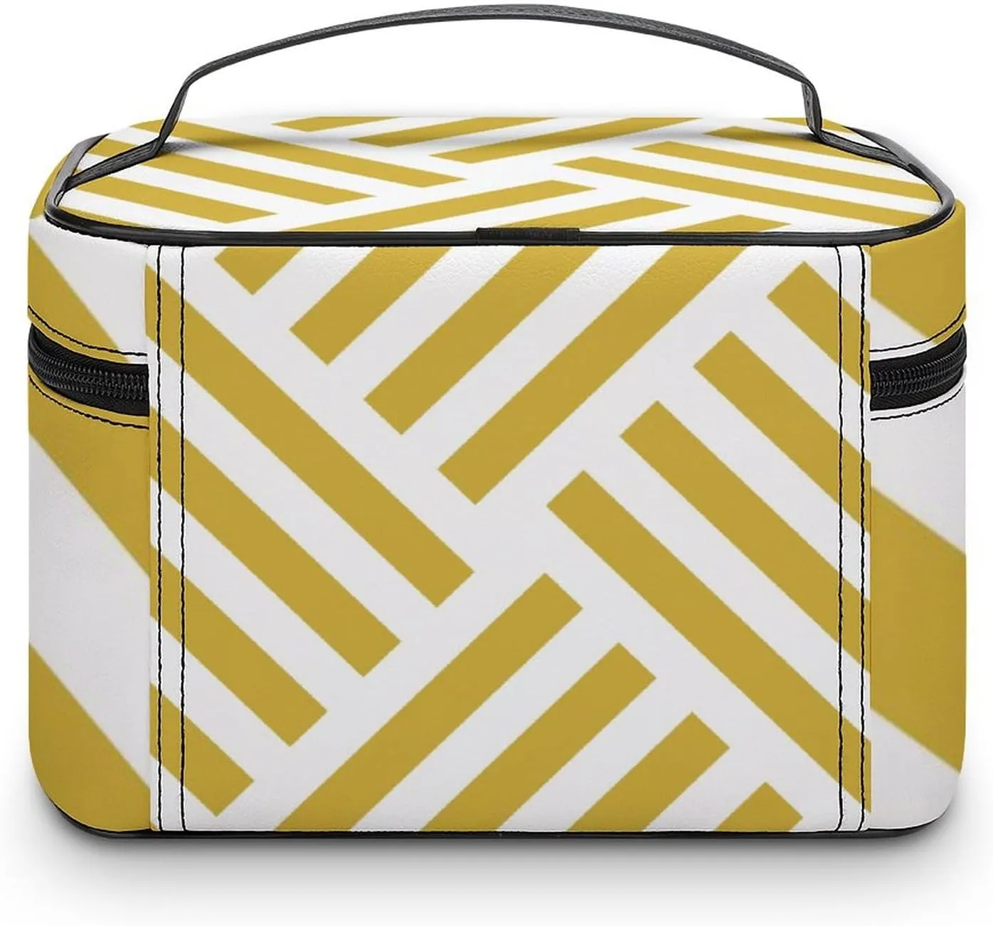 Makeup Bag, Geometric Stripe in Mustard Yellow Travel Cosmetic Bag Makeup Organizer Case Large Capacity Portable Zipper Toiletry Bag for Women