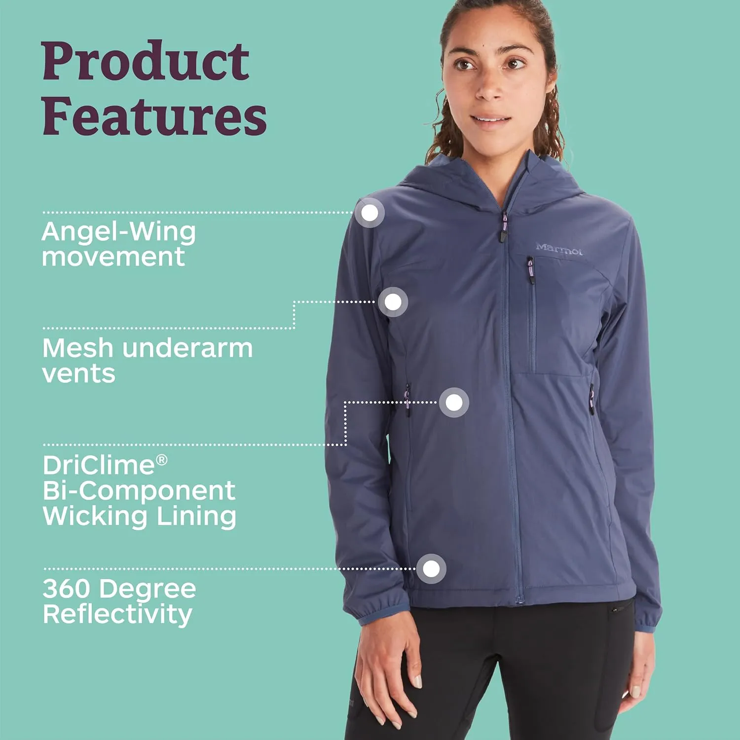 MARMOT Women's Ether Driclime Hoody - Breathable, Comfortable, Packable Windbreaker Jacket with Hood