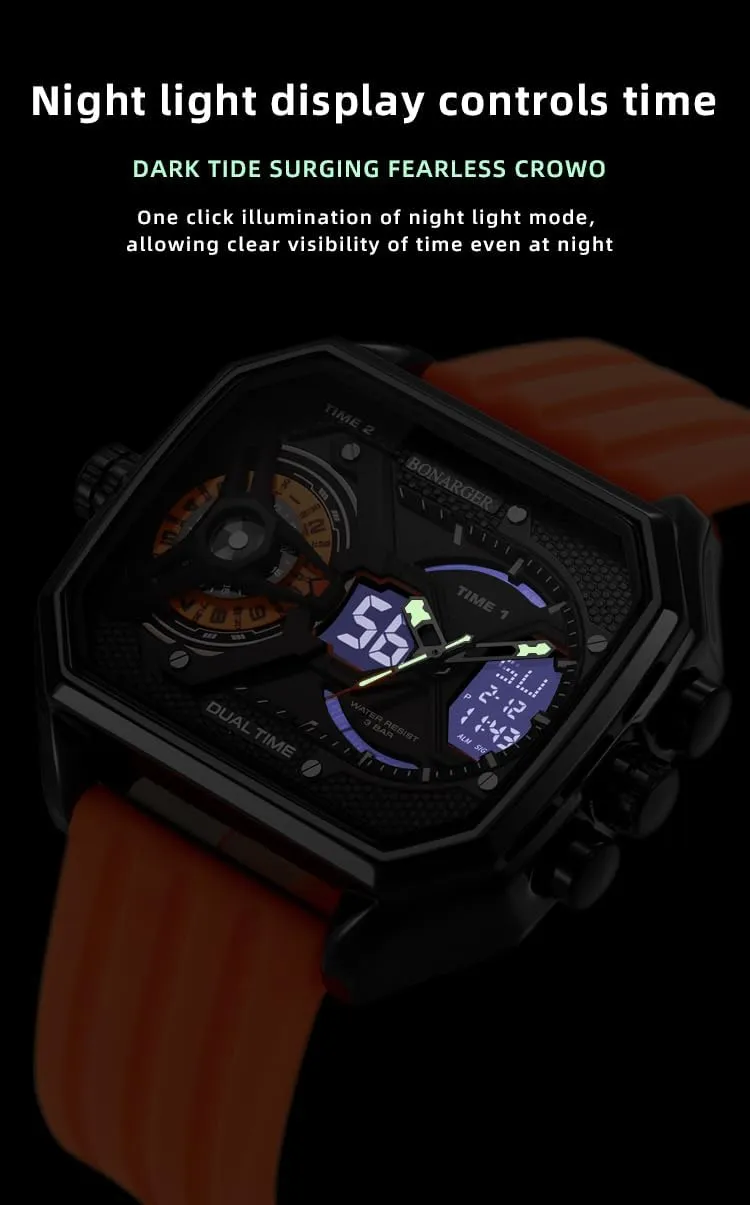 MASTOP Watches for Men Unique Rectangle Relojes para Hombres Wristwatch with Digital Analog Dual Time Display Countdown Stopwatch Punk Cool Design