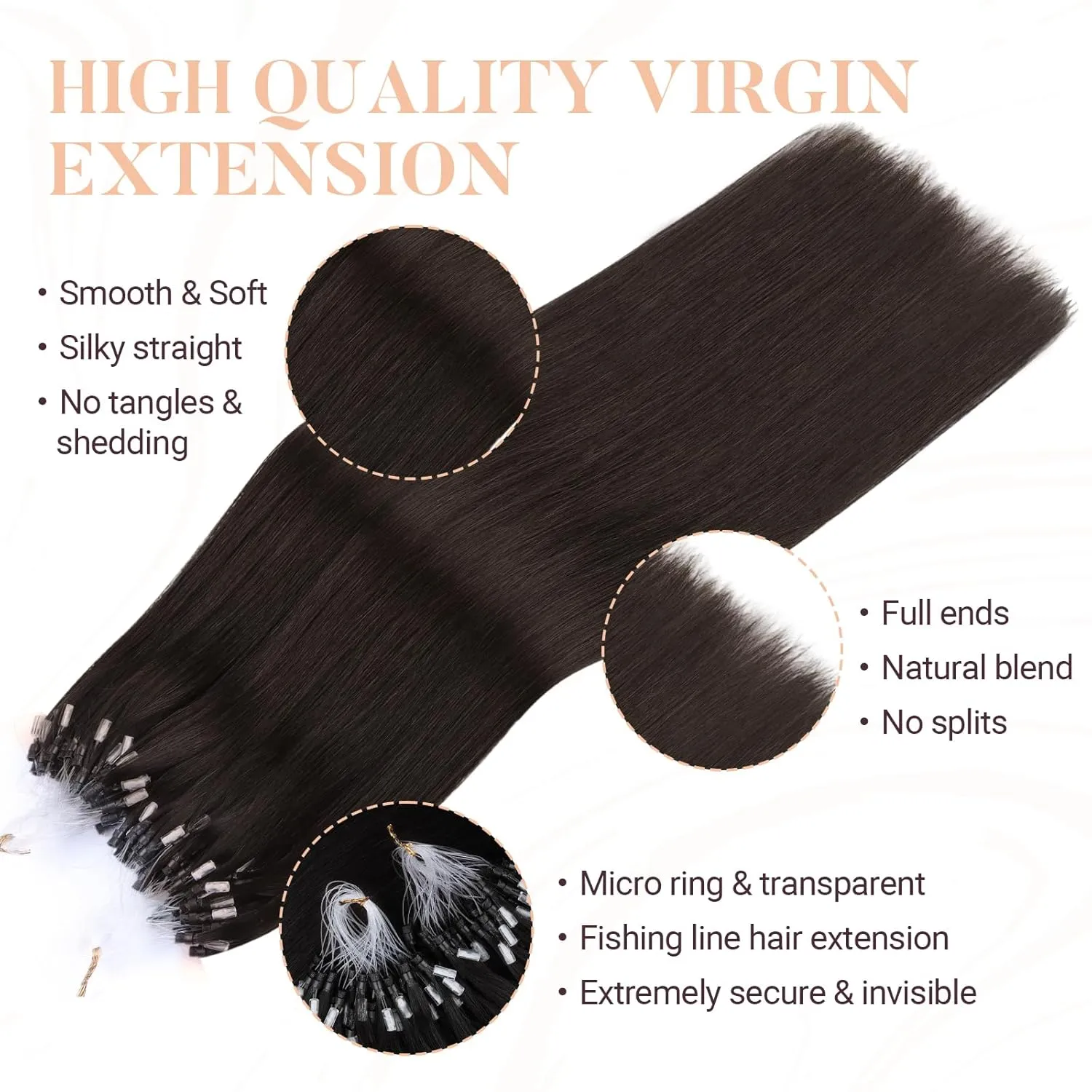 MAXITA Microlink Hair Extensions Human Hair Dark Brown Micro Bead Hair Extensions Virgin Human Hair, 50g/50 Strands/Pack, 14 In