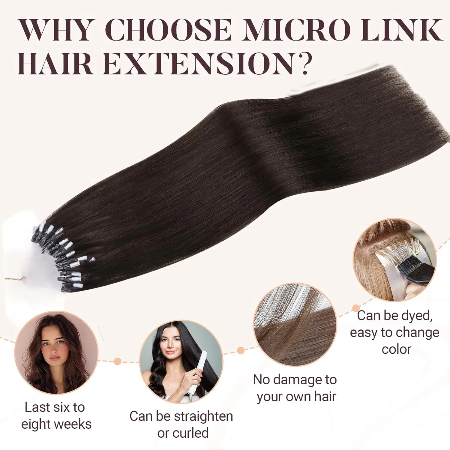 MAXITA Microlink Hair Extensions Human Hair Dark Brown Micro Bead Hair Extensions Virgin Human Hair, 50g/50 Strands/Pack, 14 In