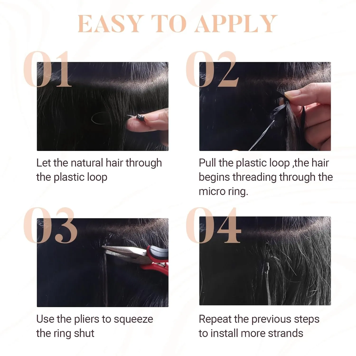 MAXITA Microlink Hair Extensions Human Hair Dark Brown Micro Bead Hair Extensions Virgin Human Hair, 50g/50 Strands/Pack, 14 In