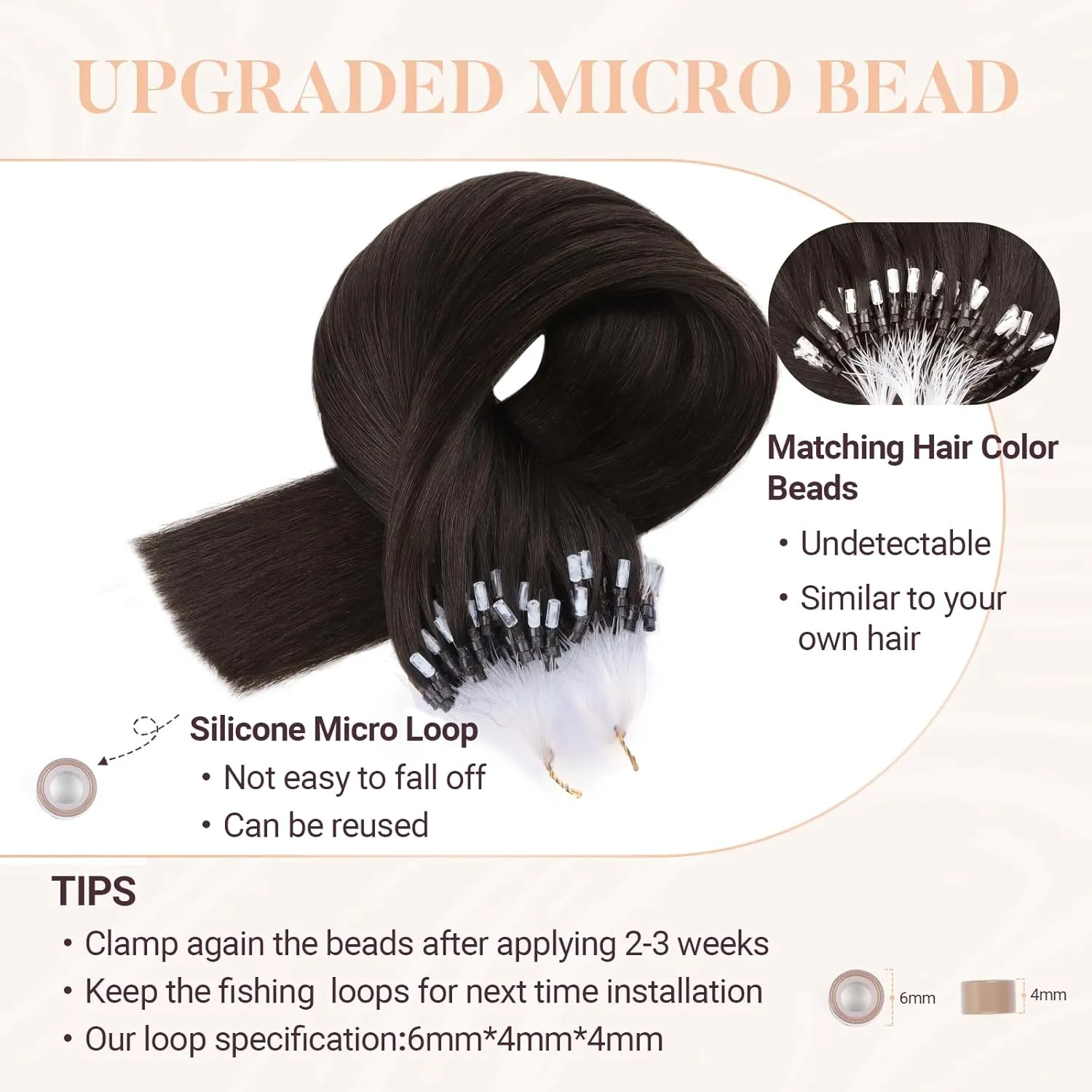 MAXITA Microlink Hair Extensions Human Hair Dark Brown Micro Bead Hair Extensions Virgin Human Hair, 50g/50 Strands/Pack, 14 In