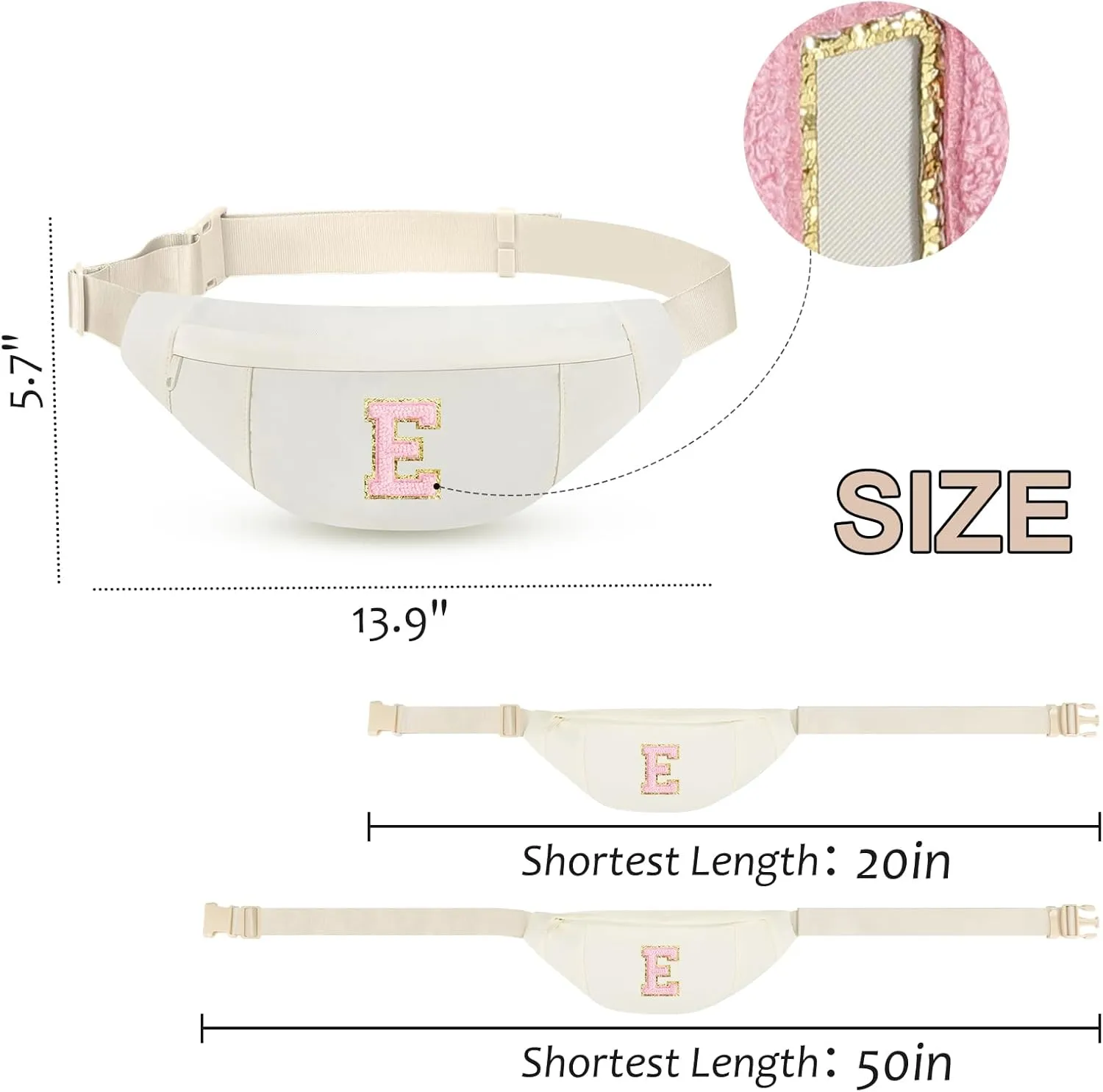 MAXTOP Birthday Gifts for Women Men,Personalized Initial Letter Patch Fanny Pack Crossbody Bag with 3-Zipper Christmas Gift Trendy Stuff for Daughter Sister Her,Beige E