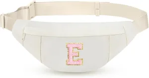 MAXTOP Birthday Gifts for Women Men,Personalized Initial Letter Patch Fanny Pack Crossbody Bag with 3-Zipper Christmas Gift Trendy Stuff for Daughter Sister Her,Beige E