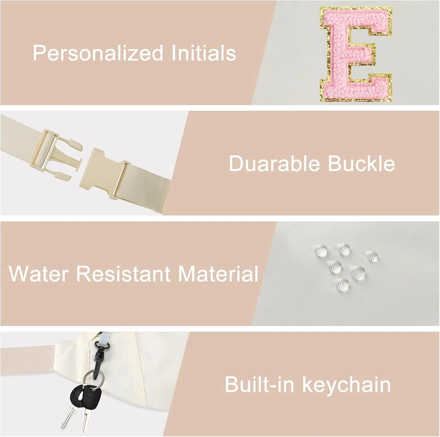 MAXTOP Birthday Gifts for Women Men,Personalized Initial Letter Patch Fanny Pack Crossbody Bag with 3-Zipper Christmas Gift Trendy Stuff for Daughter Sister Her,Beige E