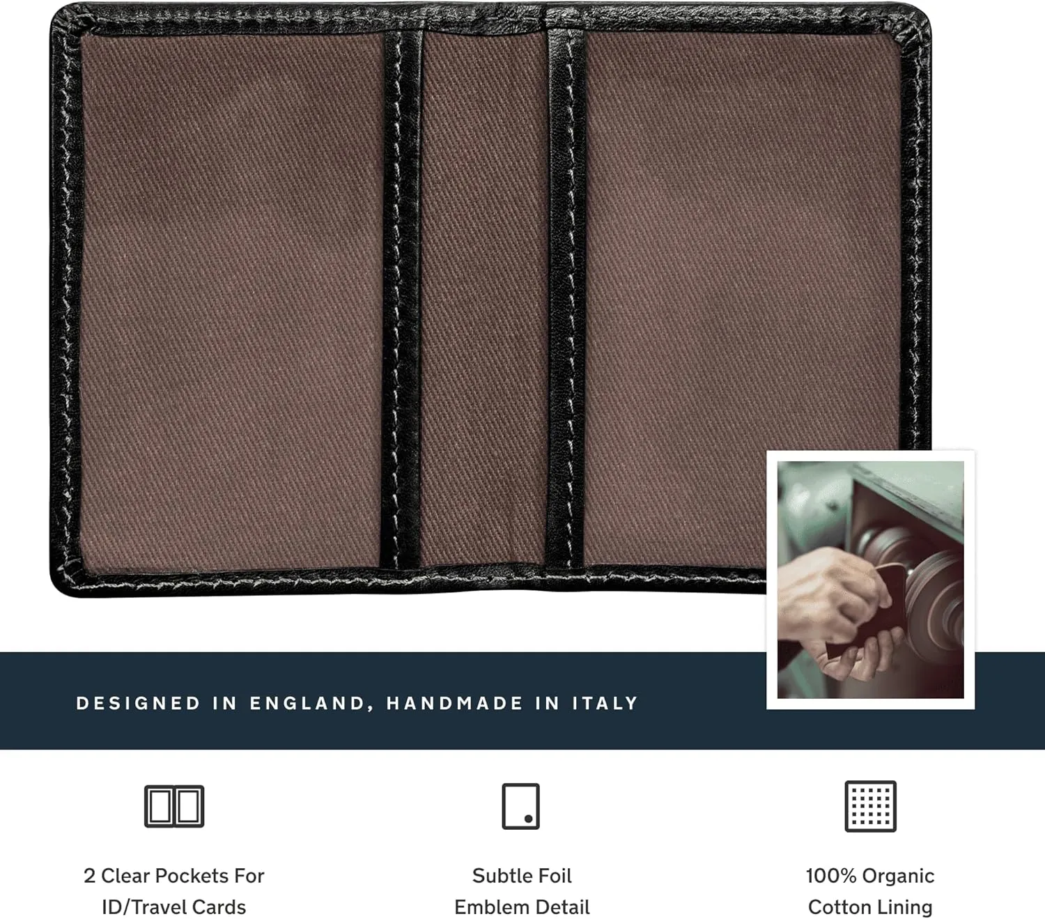 Maxwell Scott - Luxury Italian Leather Travel Card Holder Case for Men Women with ID Section - The Solaro Black