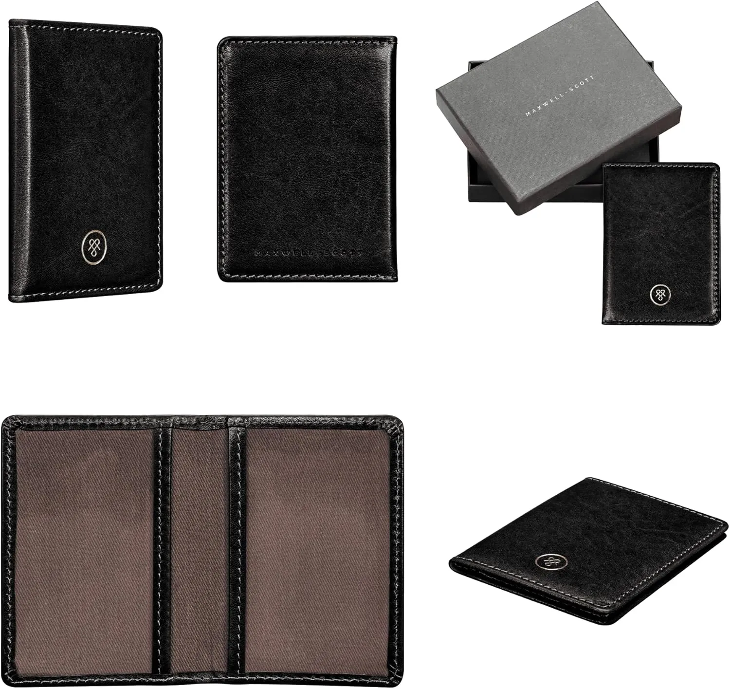 Maxwell Scott - Luxury Italian Leather Travel Card Holder Case for Men Women with ID Section - The Solaro Black