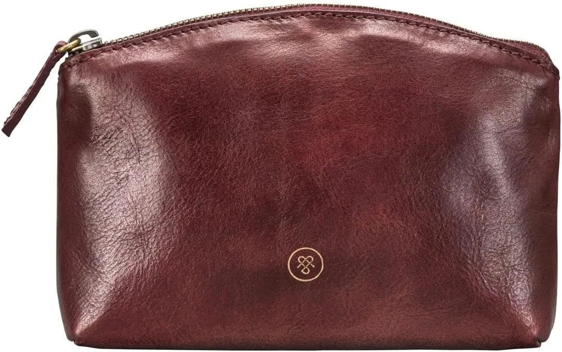 Maxwell Scott - Womens Luxury Leather Small Cosmetic Makeup Bag - Handmade from Italian Full Grain Hides - The Chia Burgundy Red