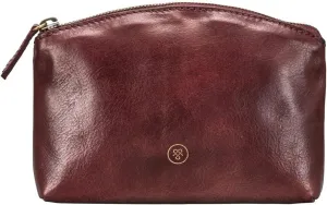 Maxwell Scott - Womens Luxury Leather Small Cosmetic Makeup Bag - Handmade from Italian Full Grain Hides - The Chia Burgundy Red