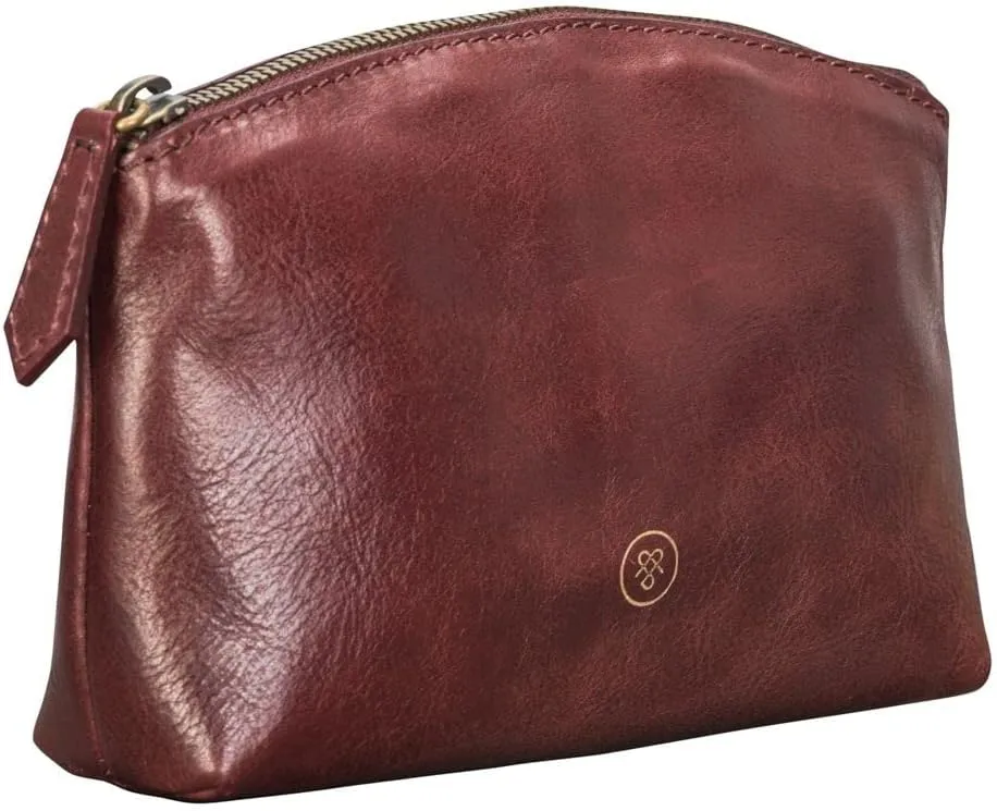 Maxwell Scott - Womens Luxury Leather Small Cosmetic Makeup Bag - Handmade from Italian Full Grain Hides - The Chia Burgundy Red