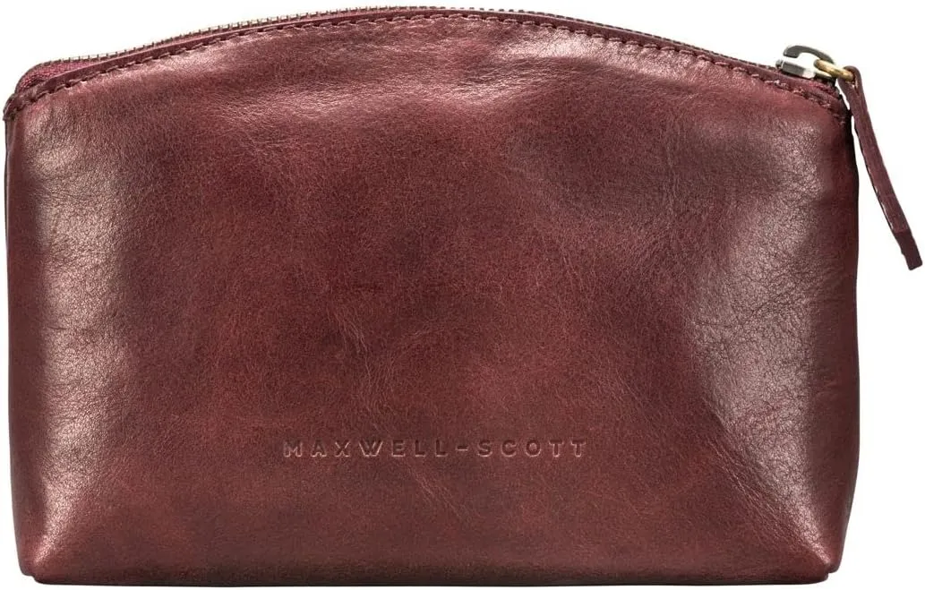 Maxwell Scott - Womens Luxury Leather Small Cosmetic Makeup Bag - Handmade from Italian Full Grain Hides - The Chia Burgundy Red