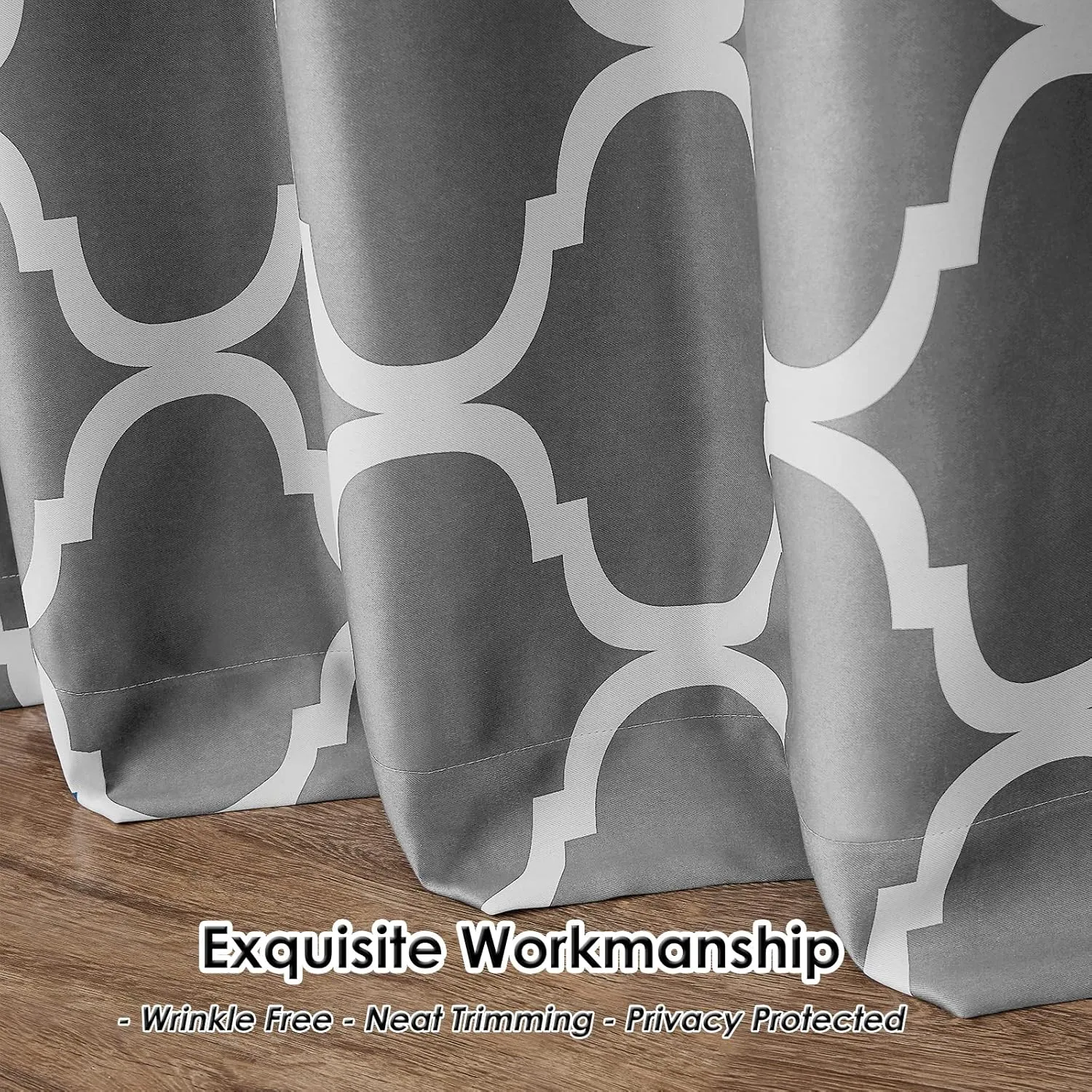 Melodieux Moroccan Fashion Room Darkening Blackout Grommet Top Curtains for Living Room, 52 by 84 Inch, Grey (1 Panel)