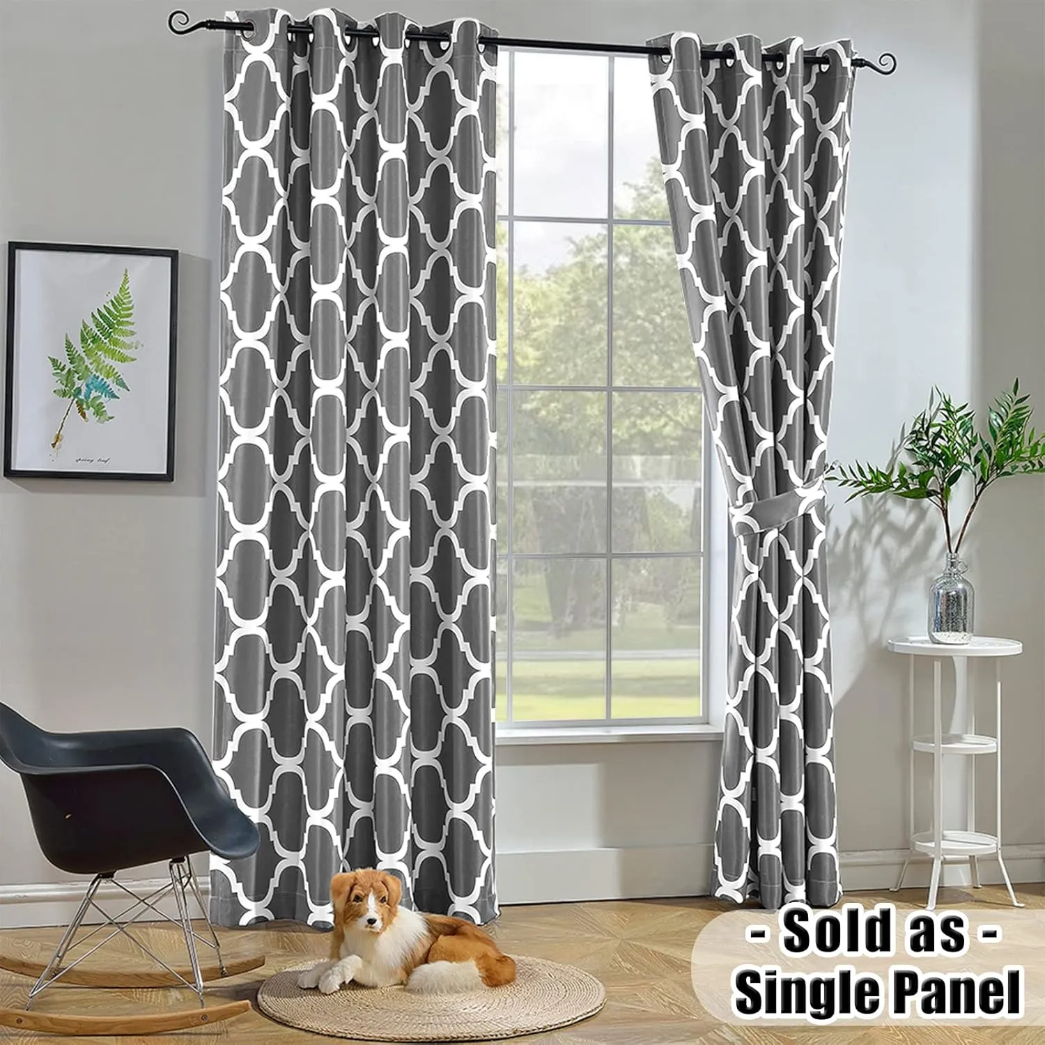Melodieux Moroccan Fashion Room Darkening Blackout Grommet Top Curtains for Living Room, 52 by 84 Inch, Grey (1 Panel)