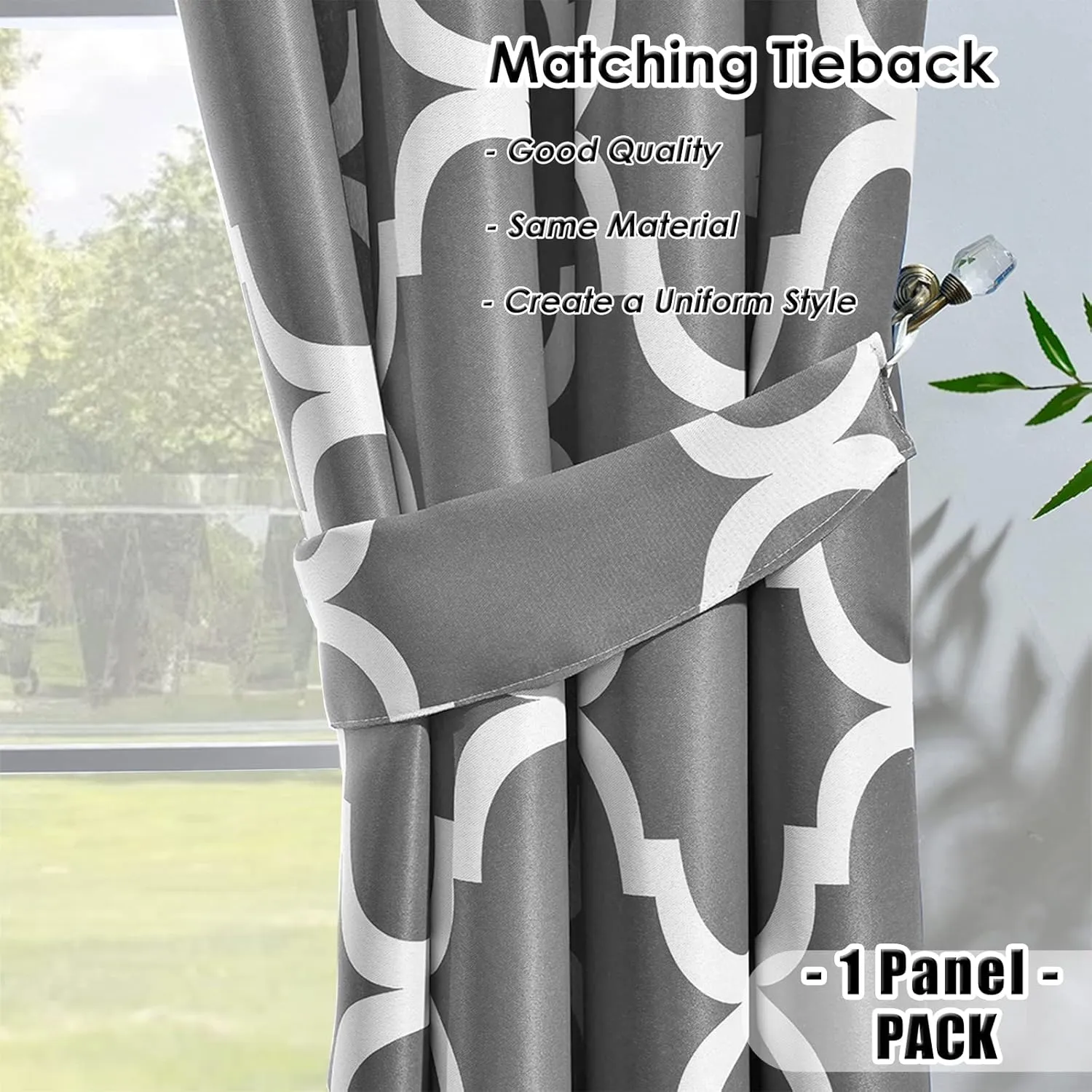 Melodieux Moroccan Fashion Room Darkening Blackout Grommet Top Curtains for Living Room, 52 by 84 Inch, Grey (1 Panel)
