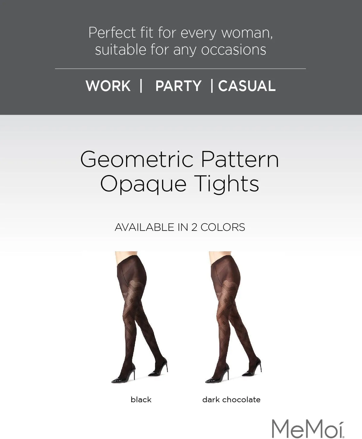 MeMoi Geometric Pattern Control Top Tights, Smoothing Opaque Tummy Control Tights, 60 Denier - Sizes Small to Q2