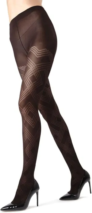 MeMoi Geometric Pattern Control Top Tights, Smoothing Opaque Tummy Control Tights, 60 Denier - Sizes Small to Q2