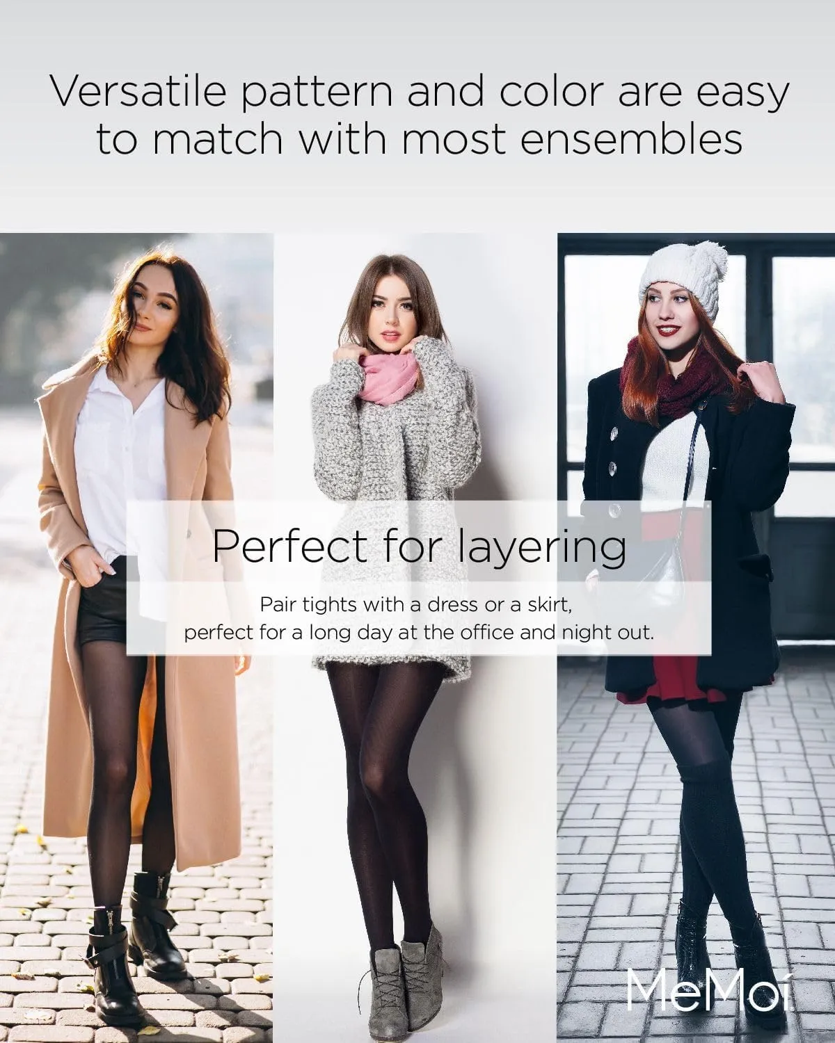 MeMoi Geometric Pattern Control Top Tights, Smoothing Opaque Tummy Control Tights, 60 Denier - Sizes Small to Q2