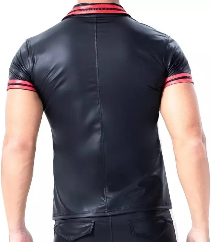 Men Shiny Leather T-Shirt, Plus Size, Soft Matte, Short Sleeve, Sexy Polo Shirt for Male