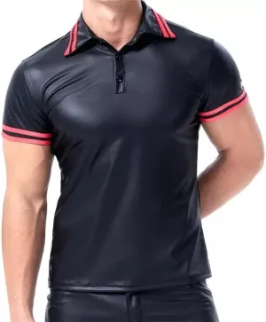 Men Shiny Leather T-Shirt, Plus Size, Soft Matte, Short Sleeve, Sexy Polo Shirt for Male